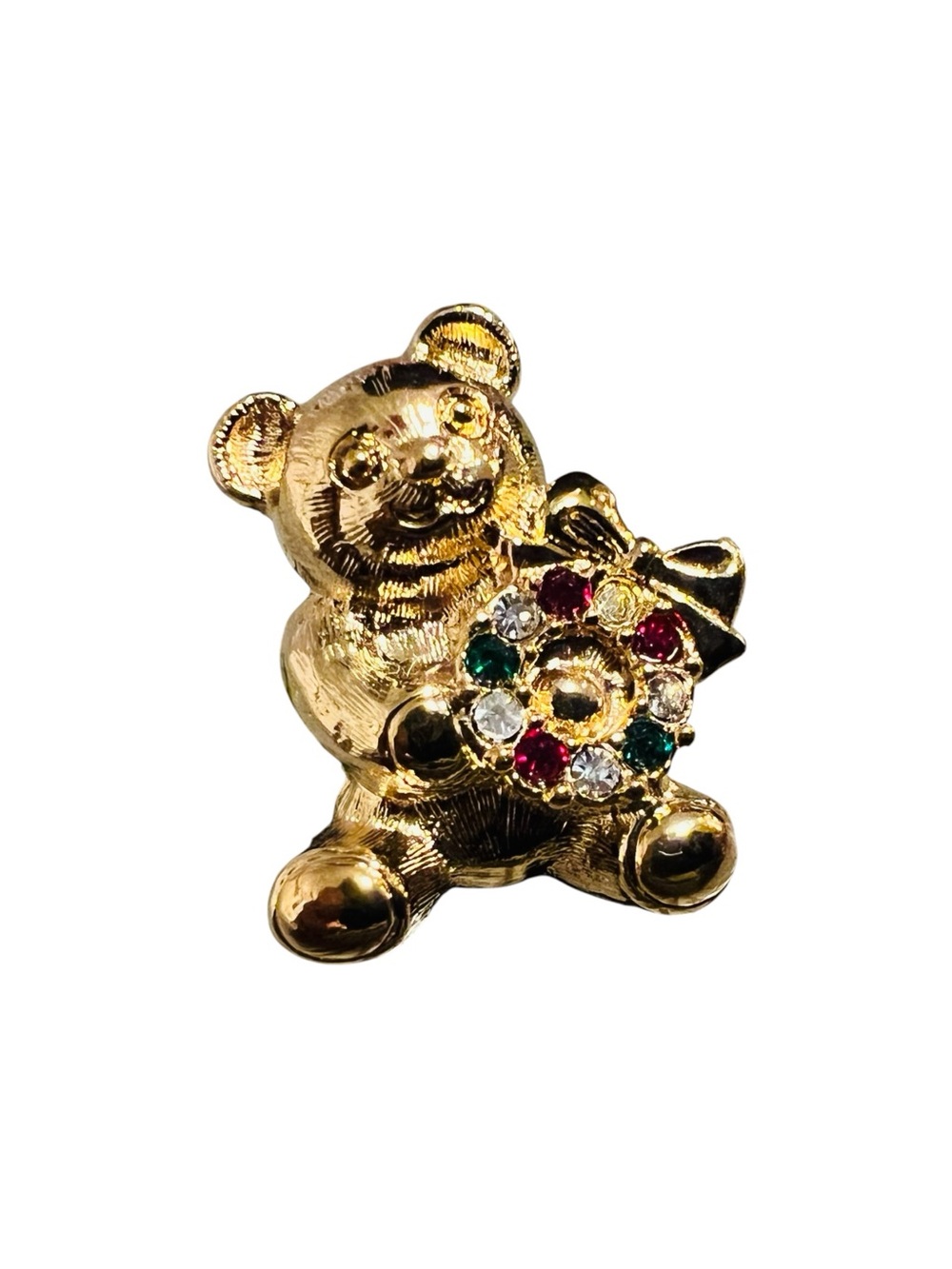 Vintage Avon Teddy Bear Christmas Wreath Brooch Pin with Original Gift Box
